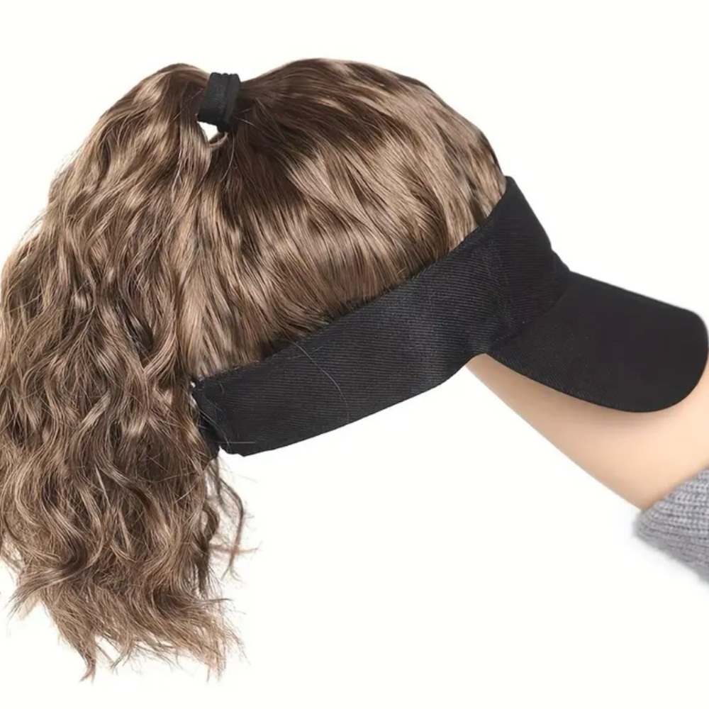 NEW - Curly Wave Ponytail Wig with Baseball Cap - 1B/30 - 12”